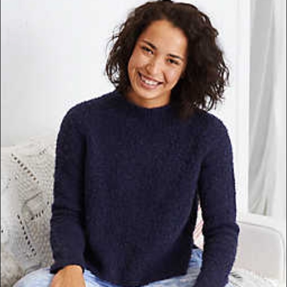 Navy Aerie Boucle Turtleneck Sweater